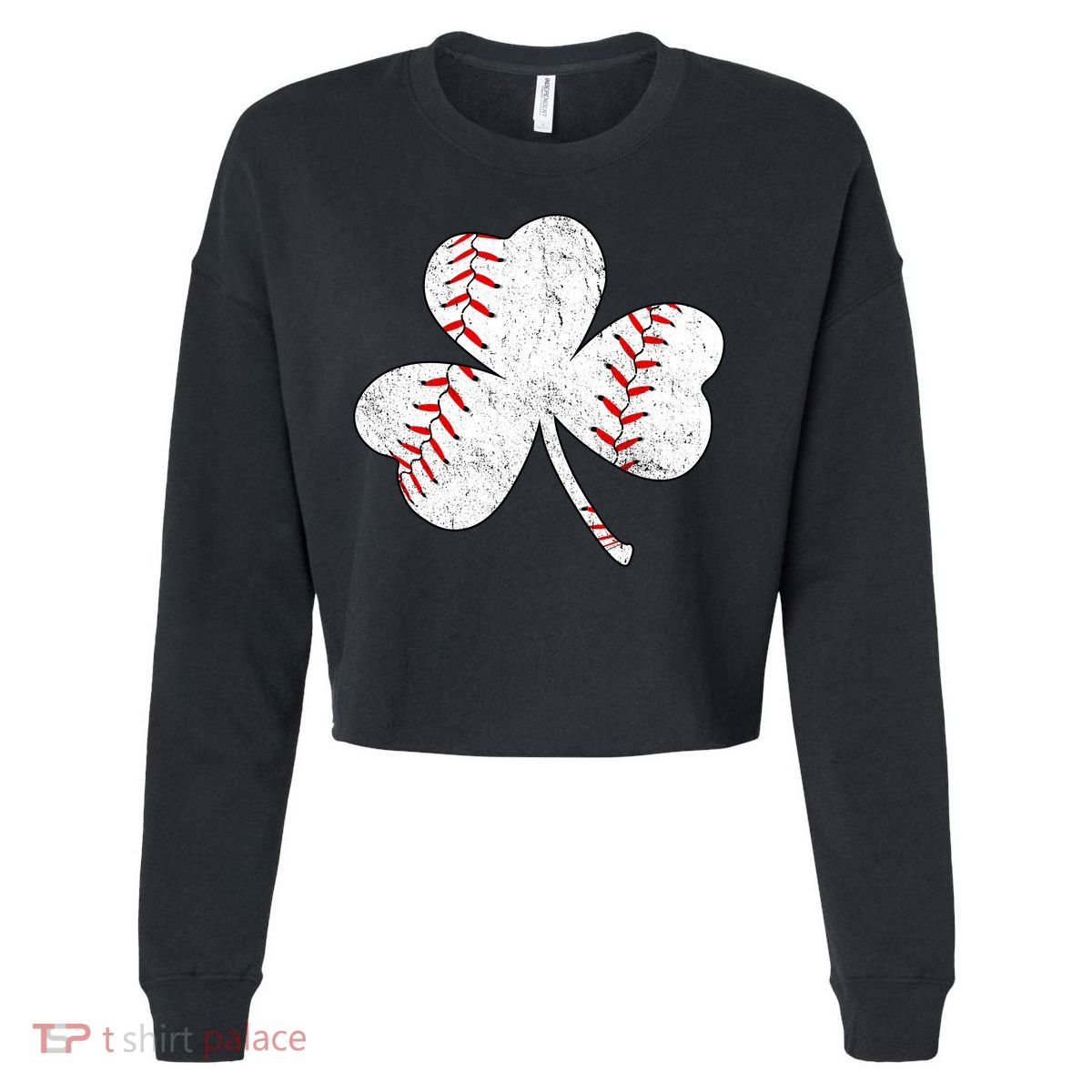 Shamrock Clover Leaf Baseball Cropped Pullover Crew
