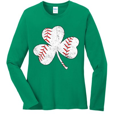 Shamrock Clover Leaf Baseball Ladies Long Sleeve Shirt
