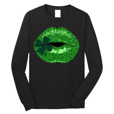 Shamrock Irish Clover Lips Long Sleeve Shirt
