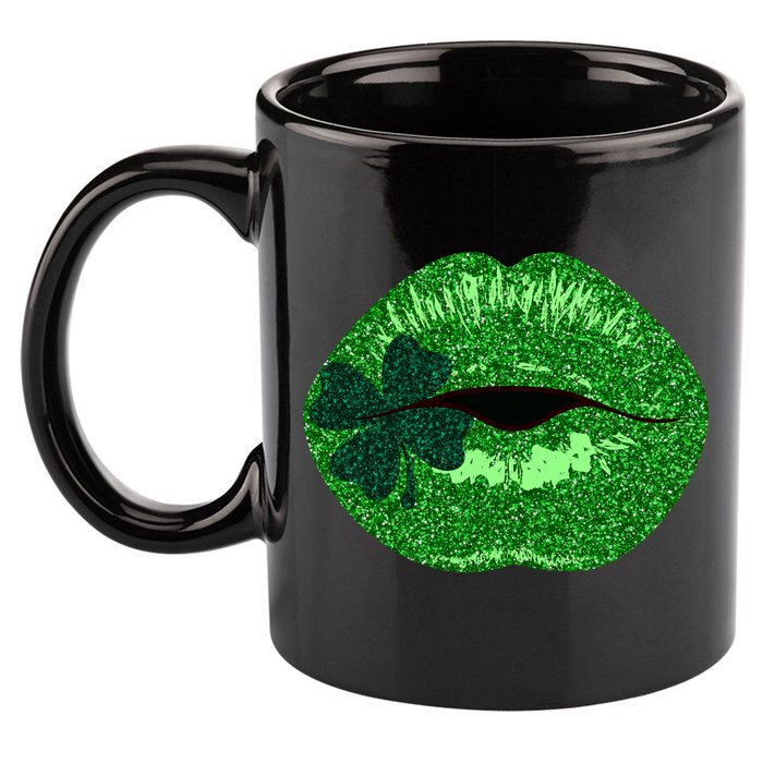 Shamrock Irish Clover Lips 11oz C Handle Ceramic Mug