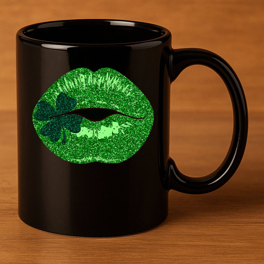 Shamrock Irish Clover Lips 11oz C Handle Ceramic Mug