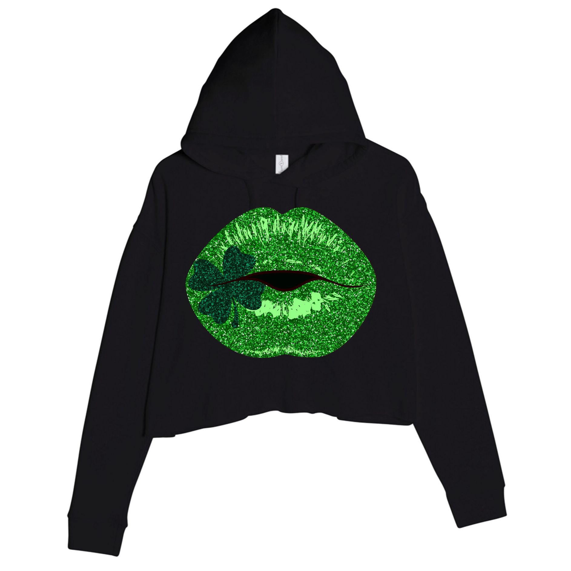 Shamrock Irish Clover Lips Crop Fleece Hoodie