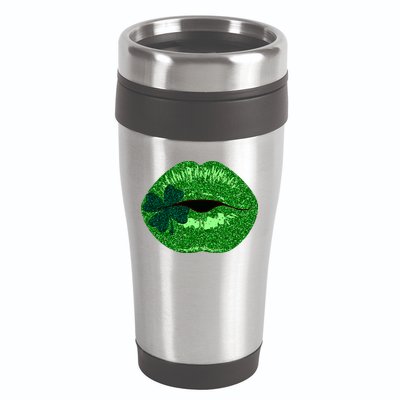 Shamrock Irish Clover Lips 16oz Travel Tumbler