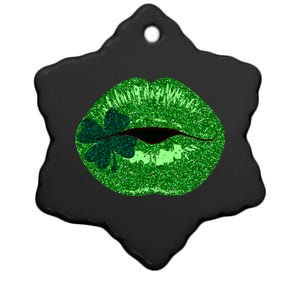 Shamrock Irish Clover Lips Ceramic Star Ornament