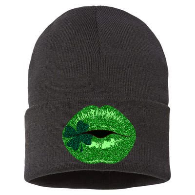 Shamrock Irish Clover Lips Sustainable Knit Beanie