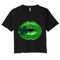 Shamrock Irish Clover Lips Women's Crop Top Tee