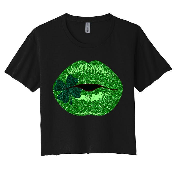 Shamrock Irish Clover Lips Women's Crop Top Tee