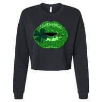 Shamrock Irish Clover Lips Cropped Pullover Crew