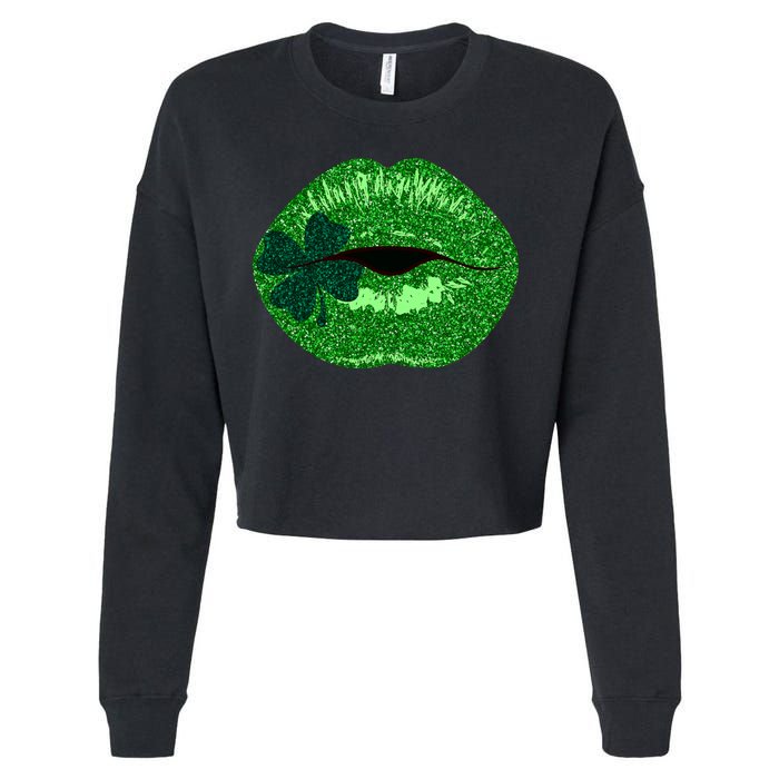 Shamrock Irish Clover Lips Cropped Pullover Crew