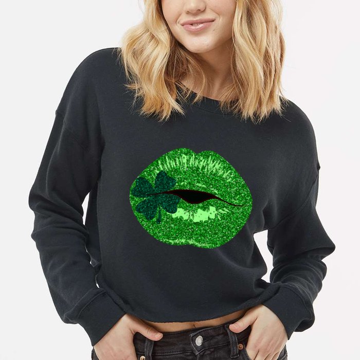 Shamrock Irish Clover Lips Cropped Pullover Crew