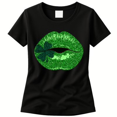 Shamrock Irish Clover Lips Womens T-Shirt