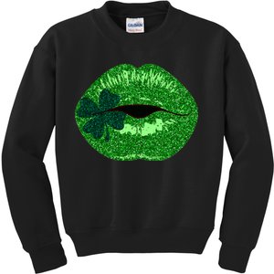 Shamrock Irish Clover Lips Kids Sweatshirt