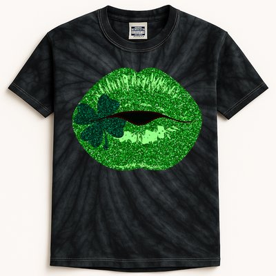 Shamrock Irish Clover Lips Kids Tie-Dye T-Shirt