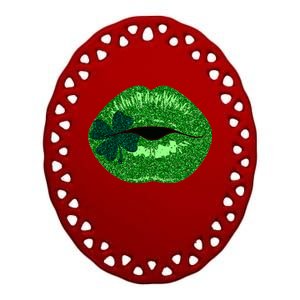 Shamrock Irish Clover Lips Ceramic Oval Ornament