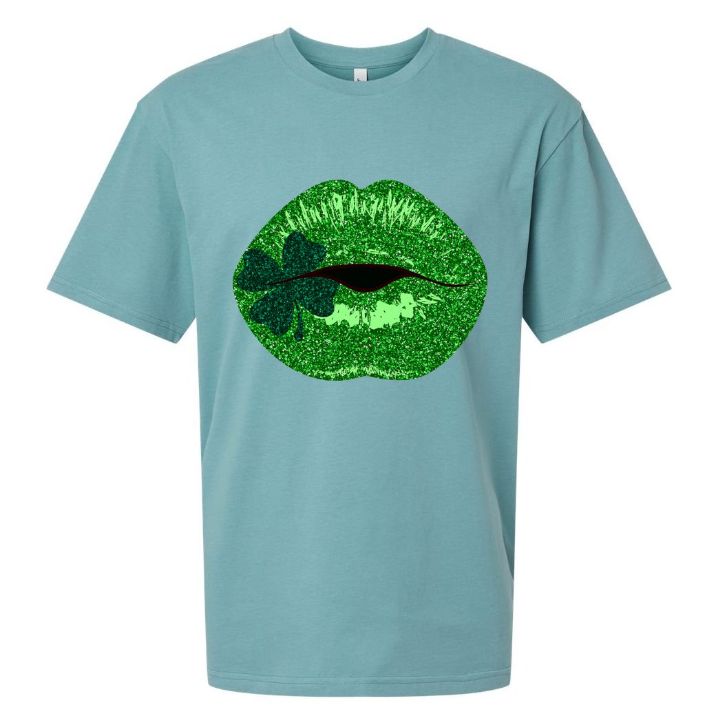 Shamrock Irish Clover Lips Sueded Cloud Jersey T-Shirt