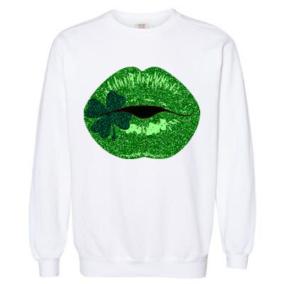 Shamrock Irish Clover Lips Garment-Dyed Sweatshirt