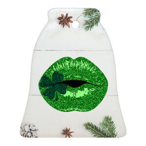 Shamrock Irish Clover Lips Ceramic Bell Ornament