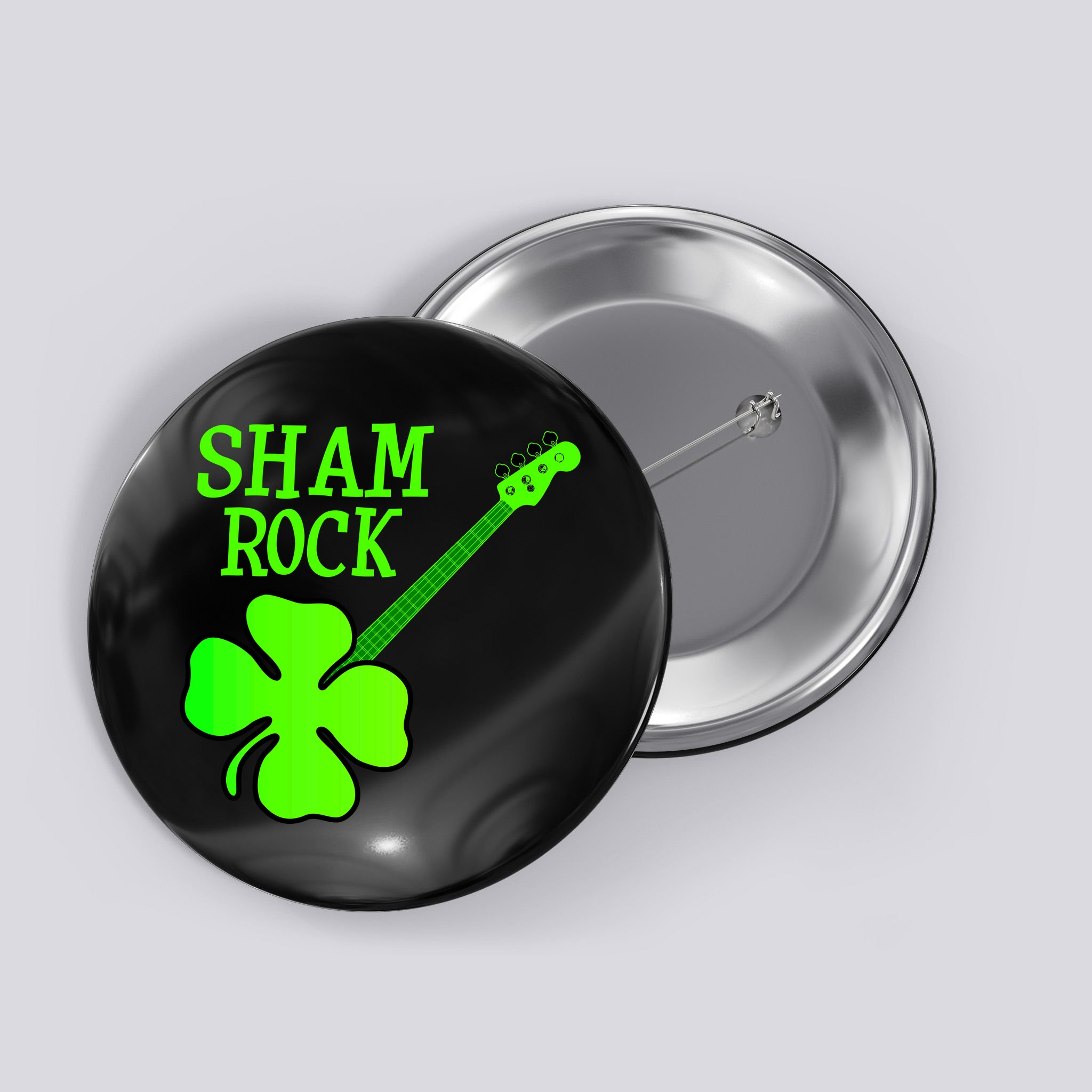 Shamrock Rocks Guitar Irish Clover Button