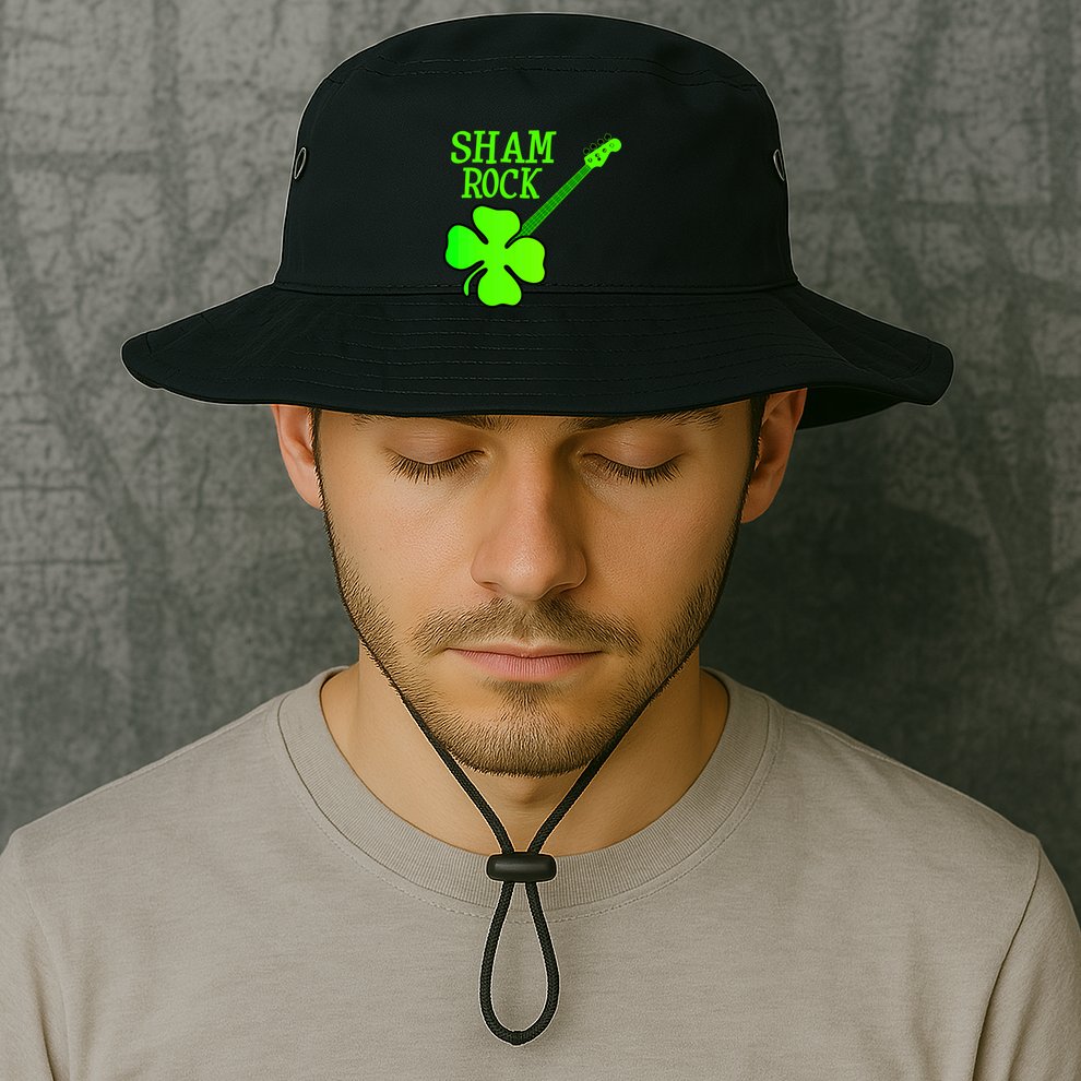 Shamrock Rocks Guitar Irish Clover Bucket Hat