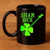 Shamrock Rocks Guitar Irish Clover 11oz C Handle Ceramic Mug