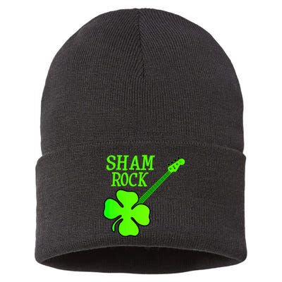Shamrock Rocks Guitar Irish Clover Sustainable Knit Beanie