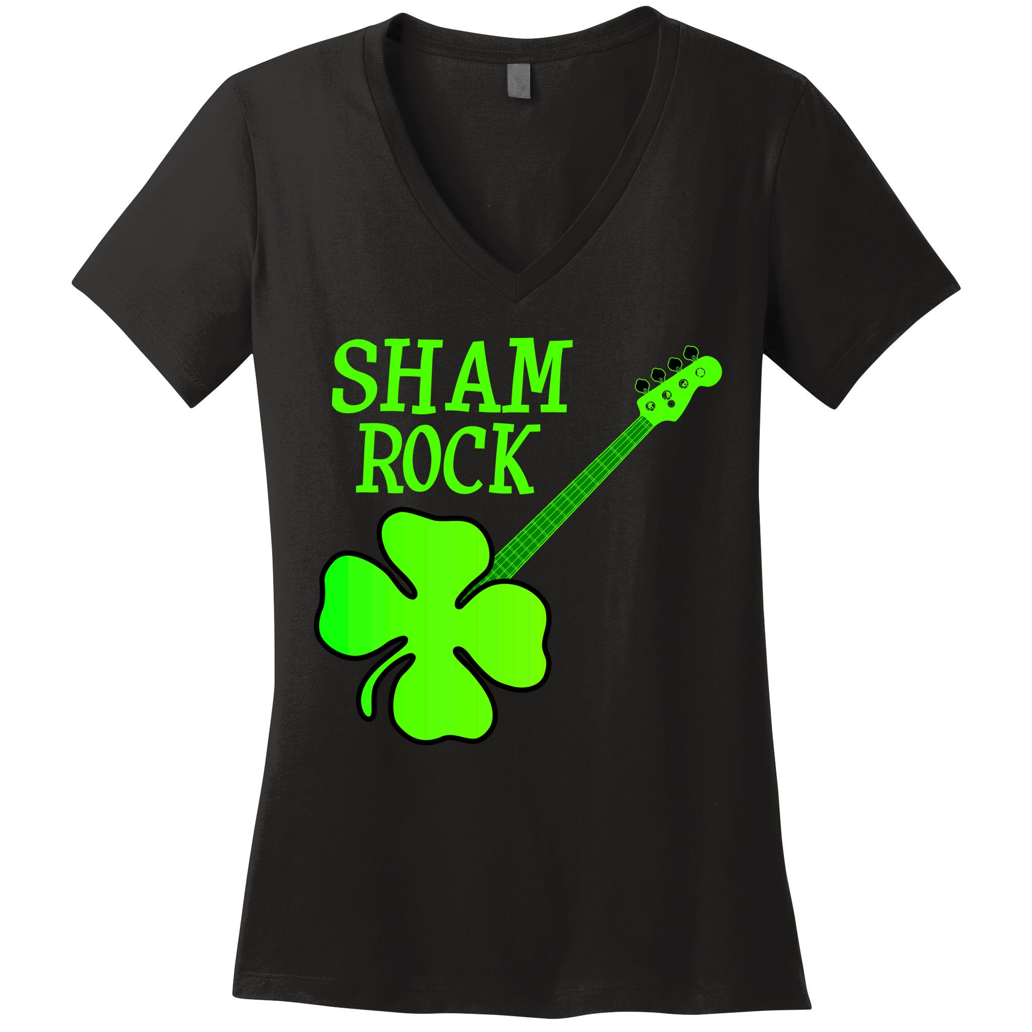 Shamrock Rocks Guitar Irish Clover Women's V-Neck T-Shirt