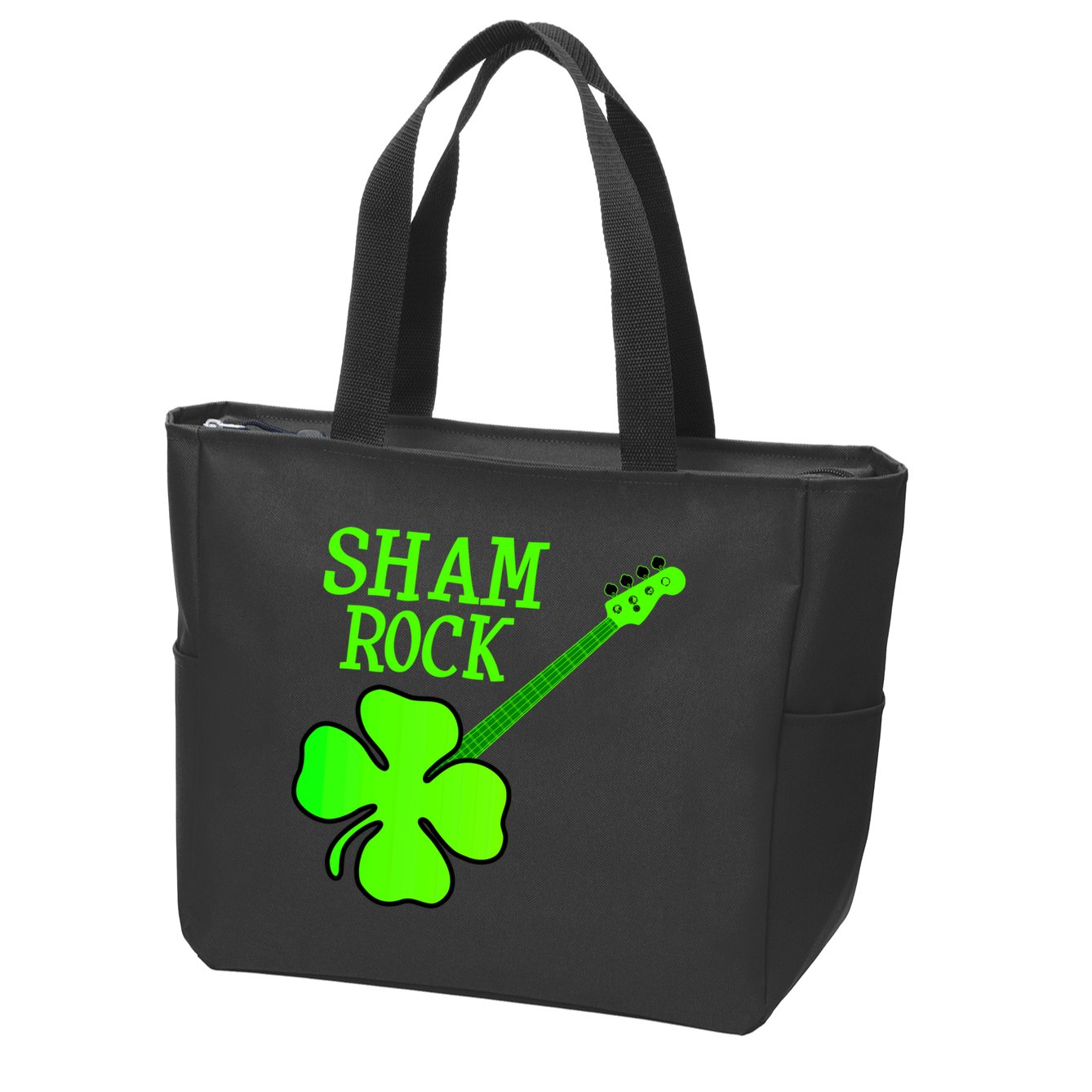 Shamrock Rocks Guitar Irish Clover Zip Tote Bag