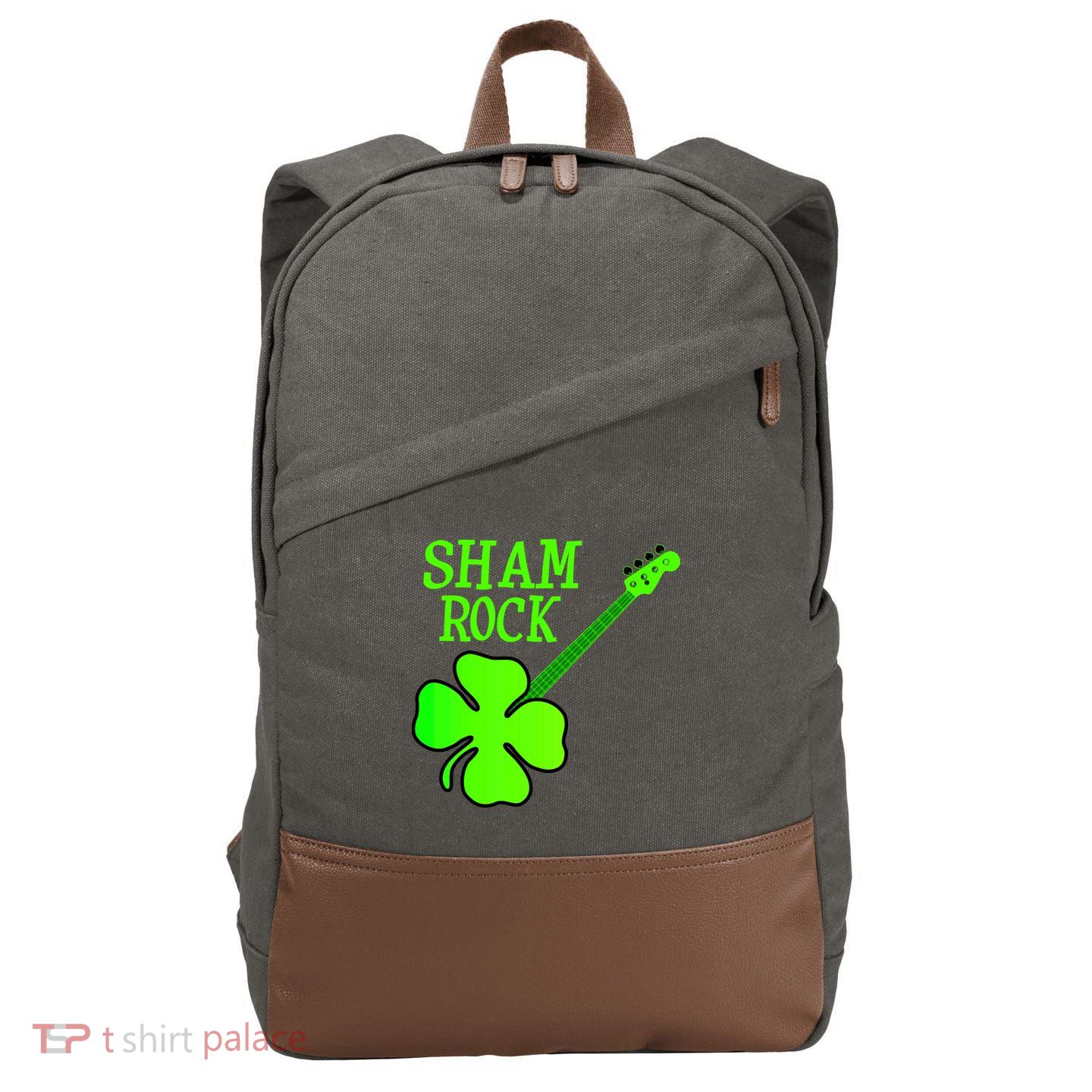 Shamrock Rocks Guitar Irish Clover Cotton Canvas Backpack