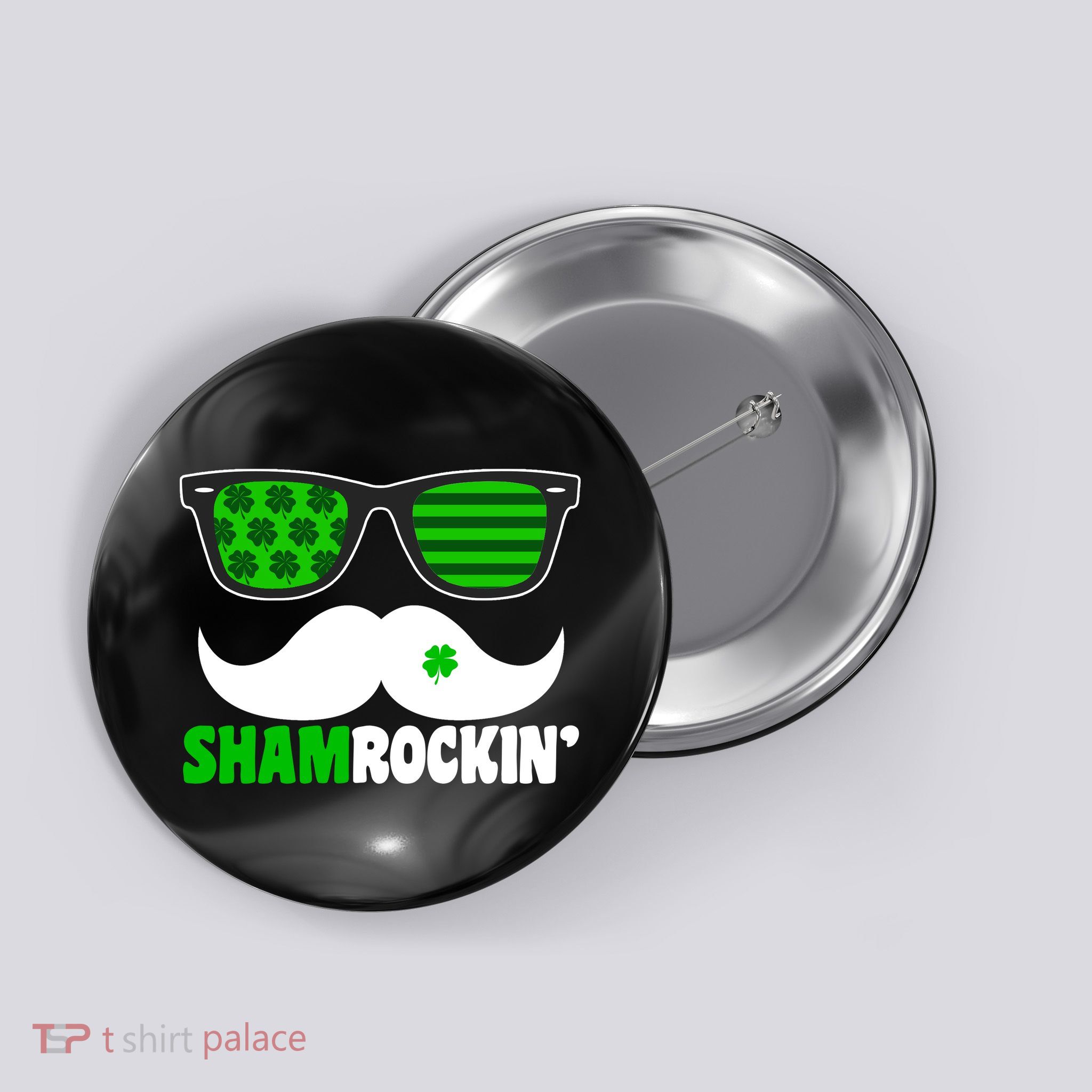 Shamrockin' Mustach Glasses Shamrock Button
