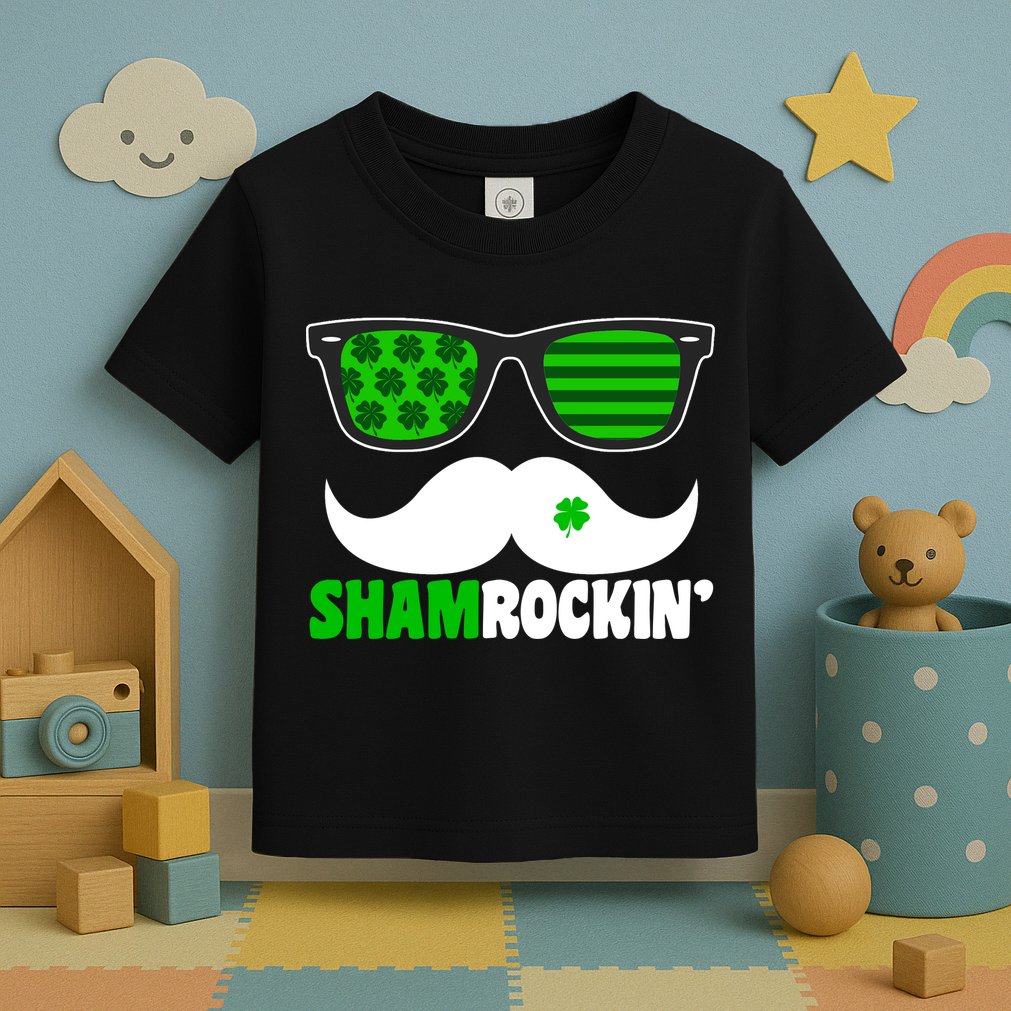 Shamrockin' Mustach Glasses Shamrock Toddler T-Shirt