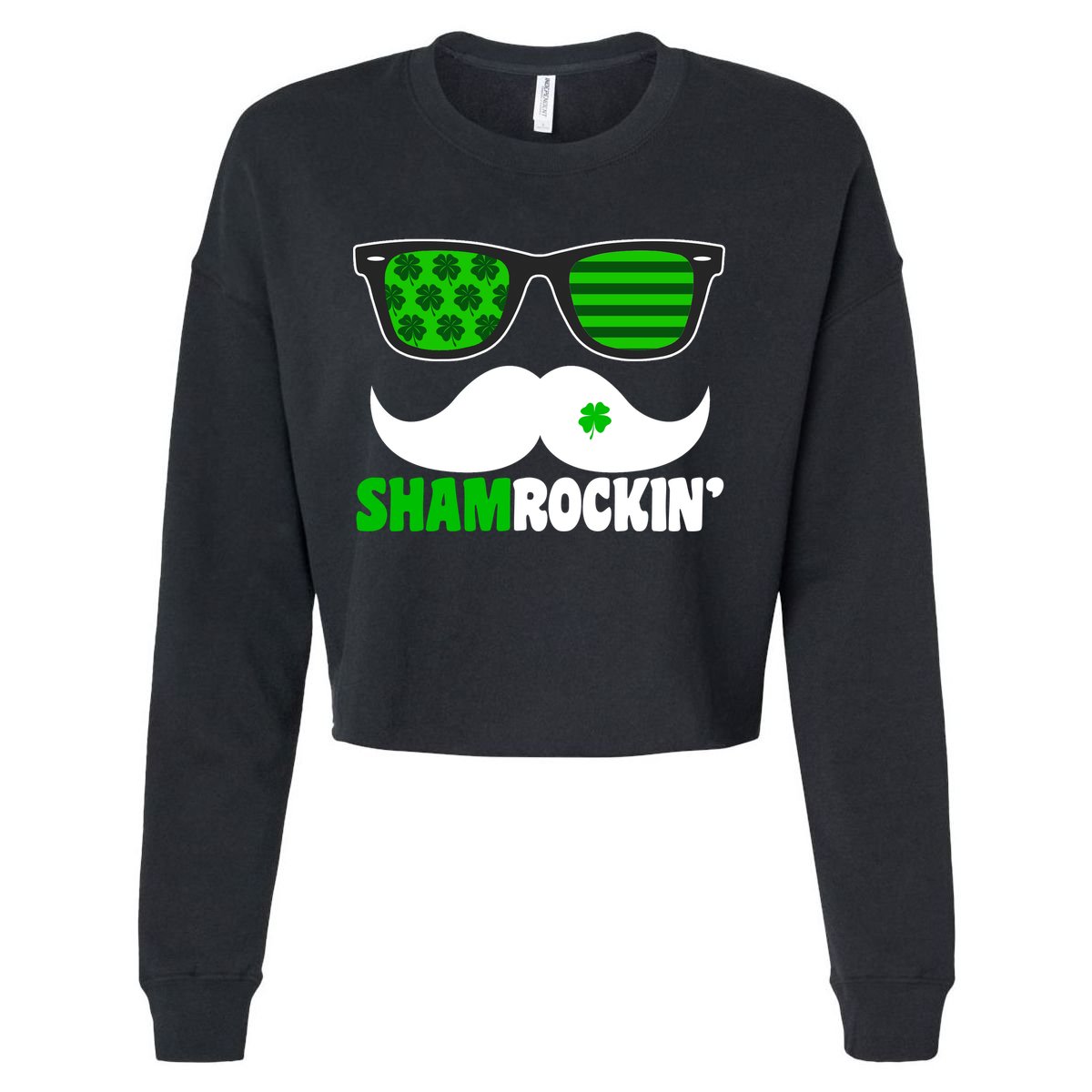 Shamrockin' Mustach Glasses Shamrock Cropped Pullover Crew
