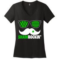 Shamrockin' Mustach Glasses Shamrock Women's V-Neck T-Shirt