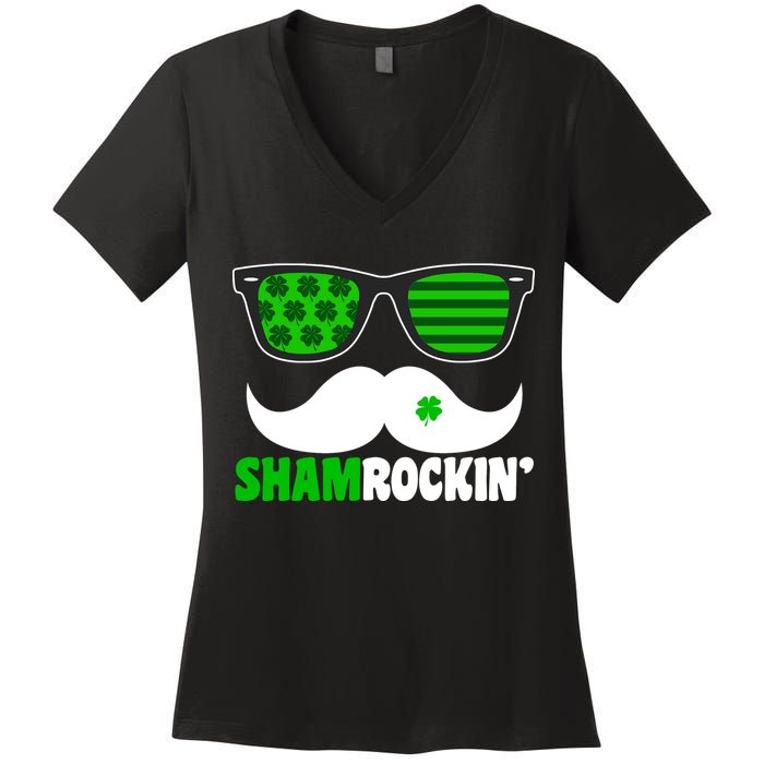 Shamrockin' Mustach Glasses Shamrock Women's V-Neck T-Shirt