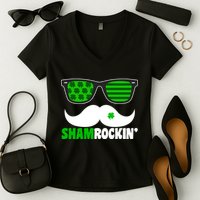 Shamrockin' Mustach Glasses Shamrock Women's V-Neck T-Shirt
