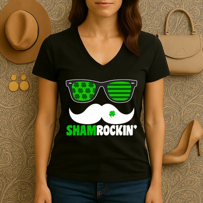 Shamrockin' Mustach Glasses Shamrock Women's V-Neck T-Shirt