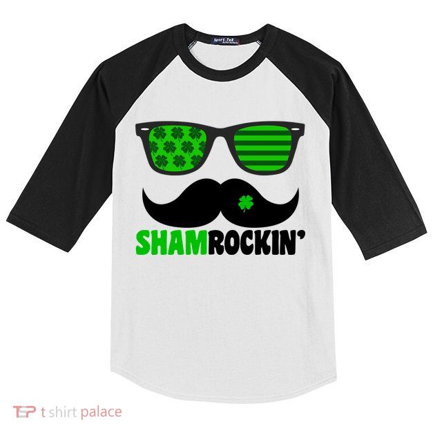 Shamrockin' Mustach Glasses Shamrock Kids Colorblock Raglan Jersey