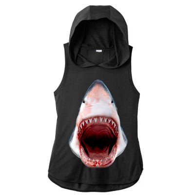 Shark Bite Close Up 3D Ladies PosiCharge Tri-Blend Wicking Draft Hoodie Tank