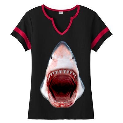 Shark Bite Close Up 3D Ladies Halftime Notch Neck Tee