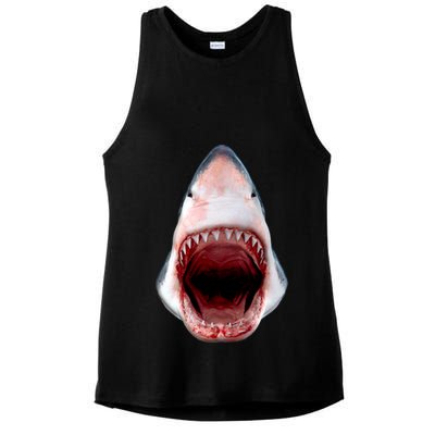 Shark Bite Close Up 3D Ladies PosiCharge Tri-Blend Wicking Tank
