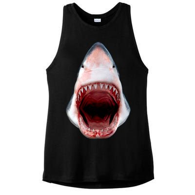 Shark Bite Close Up 3D Ladies PosiCharge Tri-Blend Wicking Tank