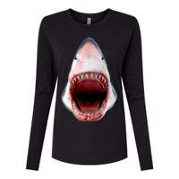 Shark Bite Close Up 3D Womens Cotton Relaxed Long Sleeve T-Shirt