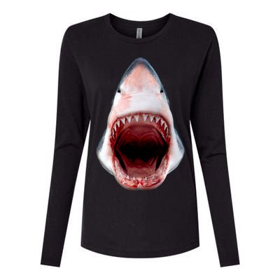 Shark Bite Close Up 3D Womens Cotton Relaxed Long Sleeve T-Shirt