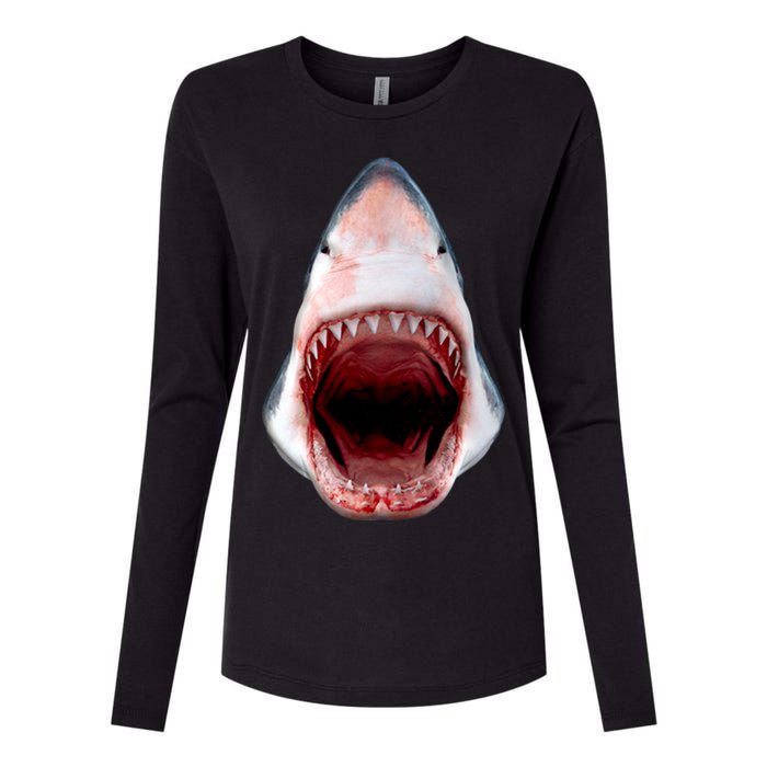 Shark Bite Close Up 3D Womens Cotton Relaxed Long Sleeve T-Shirt