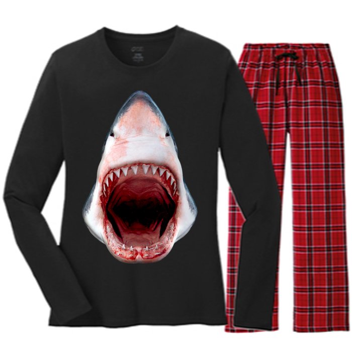 Shark Bite Close Up 3D Women's Long Sleeve Flannel Pajama Set 