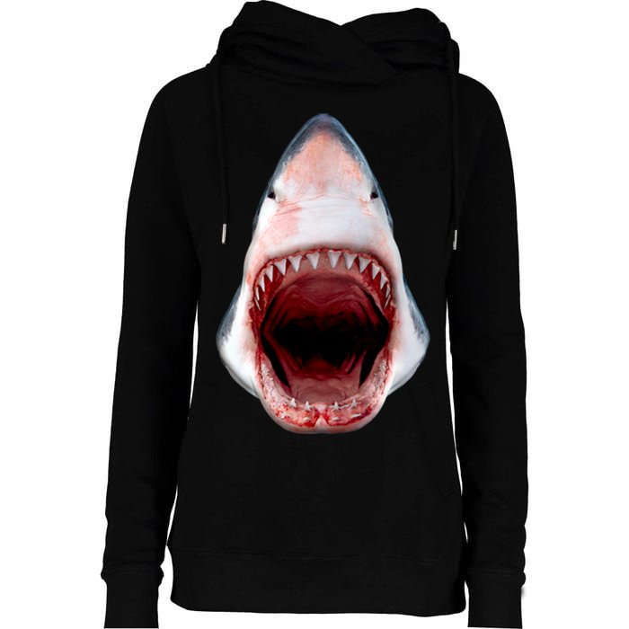 Shark Bite Close Up 3D Womens Funnel Neck Pullover Hood