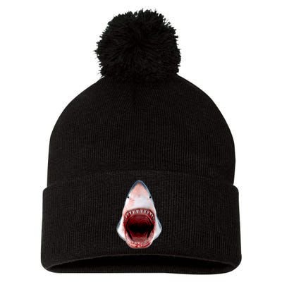 Shark Bite Close Up 3D Pom Pom 12in Knit Beanie