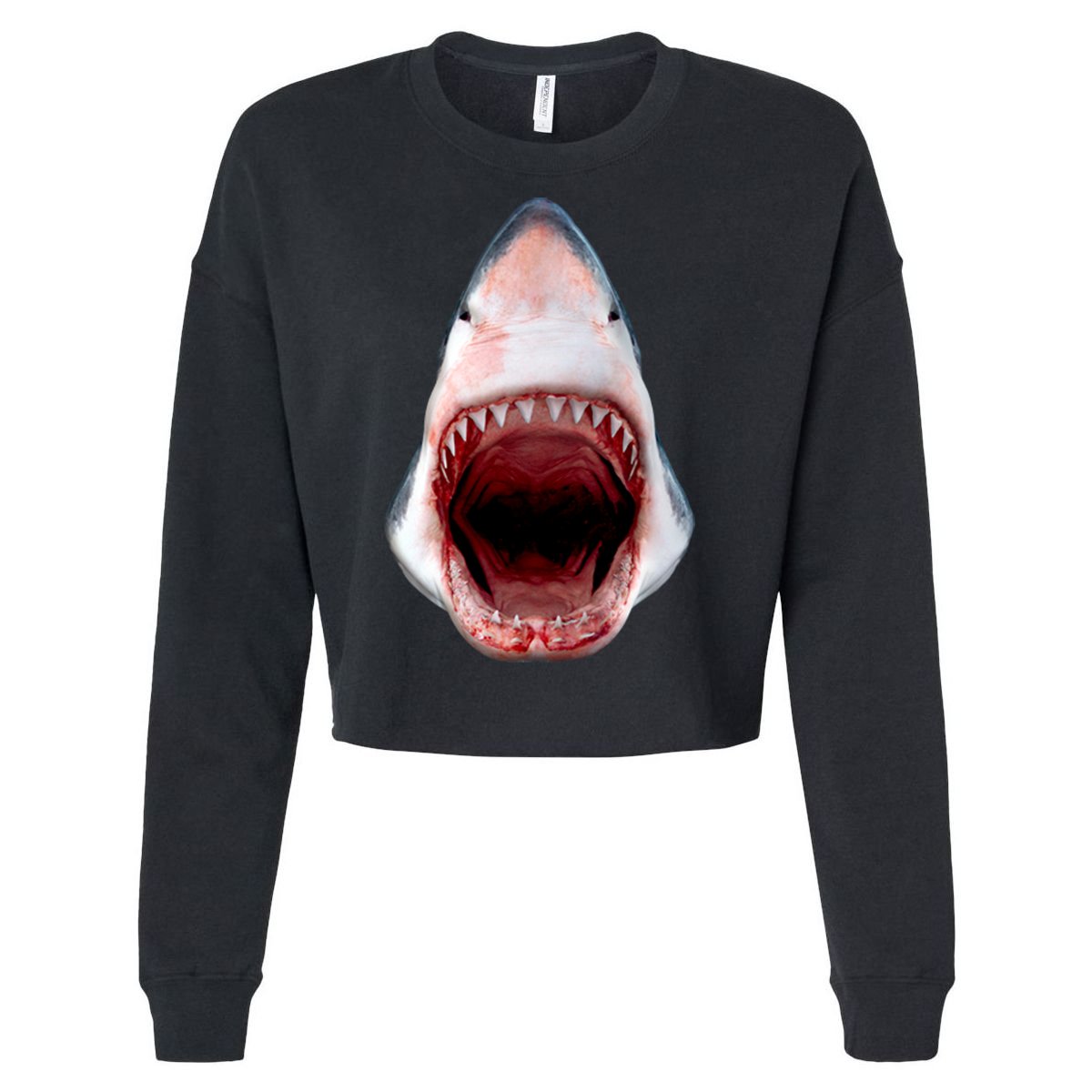 Shark Bite Close Up 3D Cropped Pullover Crew