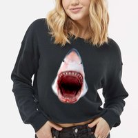 Shark Bite Close Up 3D Cropped Pullover Crew