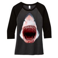 Shark Bite Close Up 3D Women's Tri-Blend 3/4-Sleeve Raglan Shirt