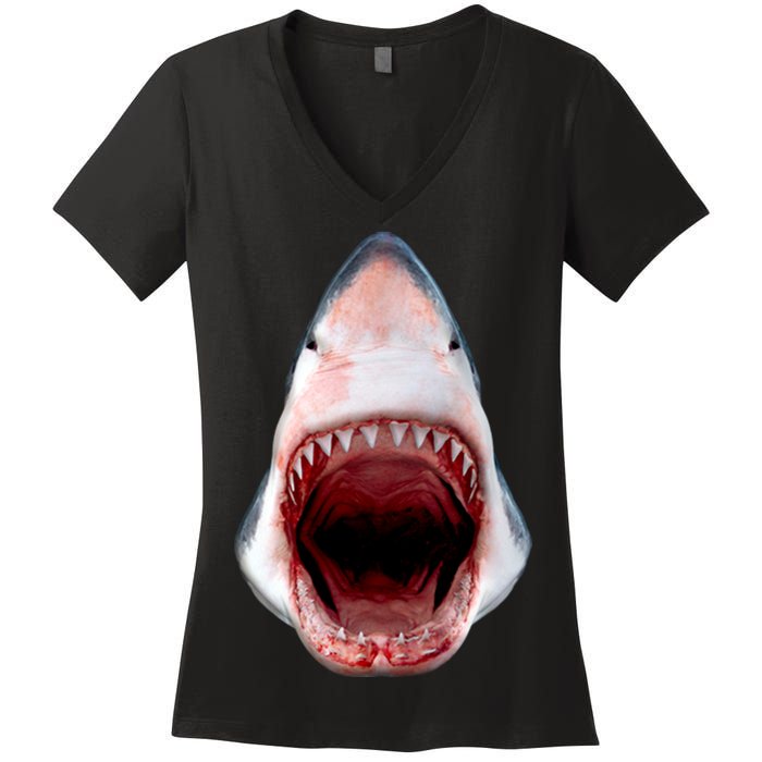 Shark Bite Close Up 3D Women's V-Neck T-Shirt